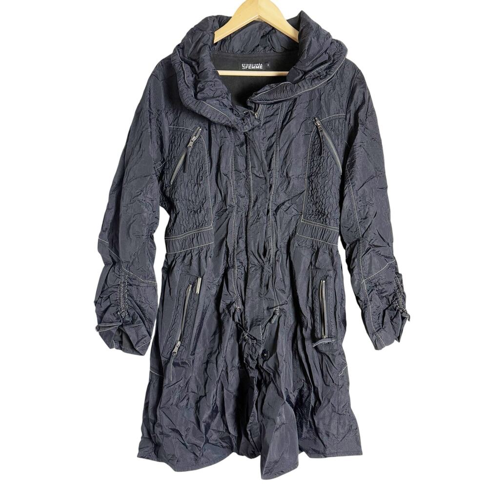Et Dieu Crea La Femme Black Nylon Fleece Lined Coat Size 10